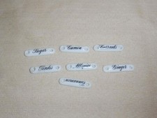 7 alte Porzellan-Schilder für Kaufladen / Kaufmannsladen Beschriftung Englisch