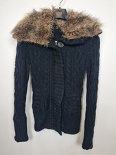 KHUJO Damen Strickpullover Mit Pelzkragen Modell: Schwarz S