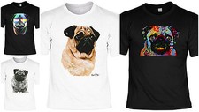 Mops Motiv T-Shirt - Hunderassen T-Shirt Zeichnung Mops / Pug Welpen Hunde