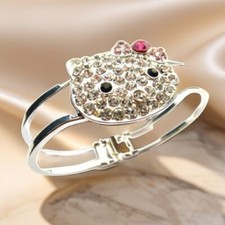Hello Kitty Süß Armreif Armband Katze Cat Strassen Bracelet rosa Gold Silber