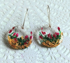 Ohrringe aus Harz/Blumen/Moos/Pflanzen/Epoxidharz/Handgemacht/Rosa Blau Ohrringe