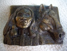 Indianer Häuptling - Indian Chief Riding Horse - Western Gürtelschnalle USA 1979