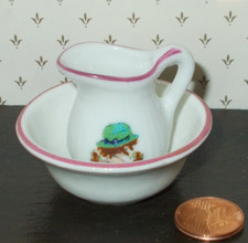 Wasch-Set Lavabo Porzellan MINIATUR Krug & Waschschüssel mit Motiv Puppenhaus
