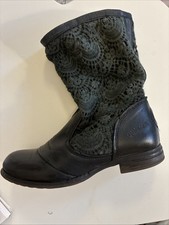 Bunker Damen Stiefeletten Gr39, Schwarz Leder Häkeleinsatz Gebraucht