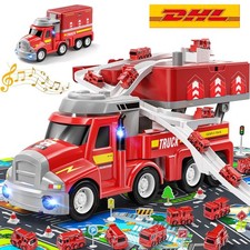 LKW Feuerwehrauto mit Licht und Sound Auto Transporter Kinder Spielzeug Geschenk