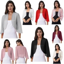 Damen Chiffon Bolero Festlich Shrug Tops Kurz Jäckchen Bolerojacke Schulterjacke