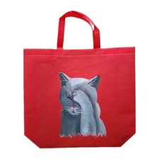 Tasche Shopper Einkaufstasche Handbemalt Unikat Rot Original Freizeit Katze ❤️ 