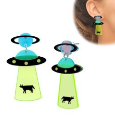 1 Paar Ufo Ohrringe Aliens beamen Kuh Außerirdische Saturn neon Ohrhänger Acryl