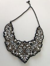 H&M Statementkette Kette Samt Perlen Strass Barock Schwarz Weiß Stickerei Edel