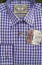 Abverkauf Trachtenhemd in Baumwolle lila weiss kariert L-XL Neu, Mega Angebot