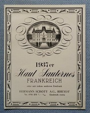 altes Weinetikett Musteretikett Etikett Haut Sauternes 1937er Schött AG Rheydt