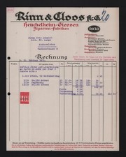 HEUCHELHEIM-GIESSEN, Rechnung 1931, Rinn & Cloos AG Zigarren-Fabriken
