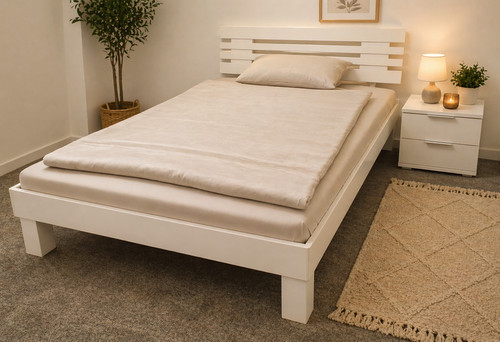 Doppelbett buche massiv - buche, weiss