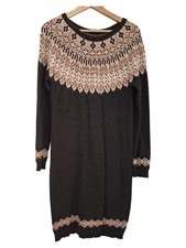 Esprit Damen Freizeitkleid Strick Norwegermuster Grau M