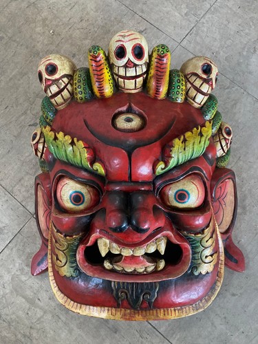 Holzmaske schutzgott mahakala - holzmaske,