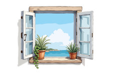 Fensterausblick Mediterran Wandtattoo/Autoaufkleber Wetterfest-UV Beständig-Top