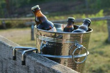 Sektkühler Champagnerkühler mit Halterung Edelstahl für Strandkorb Bank Balkon