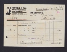 DRESDEN, Rechnung 1932, M. Dittert & Co Buchdruckerei und Verlag