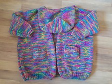 XXL Strickjacke mit Kapuze, echte Handarbeit, bunt, dickes Garn