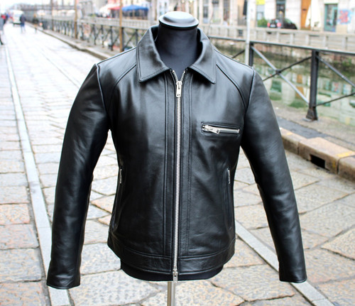 Herren schwarz lederjacke - schwarz,