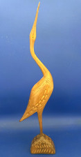 Eleganter Fischreiher als 1960er Jahre handgeschnitzte Figur / Holzfigur