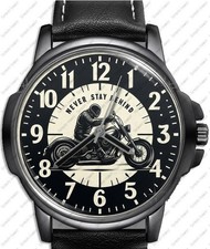 Biker Slogan Never Stay Behind Neuheit Selten N Einzigartig Leder Armbanduhr