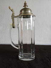 1 Stück antiker alter Glas Bierkrug 0,5 L mit Zinndeckel    Glas 0.5l Zinndeckel