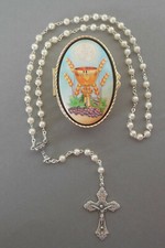 Rosenkranz cremefarbene Perle + Schatulle Kelch Erstkommunion N 360 Verarbeitung