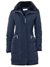 DAUNENJACKE MANTEL MIT WEBPELZKRAGEN BLAU 36 38 LINEA TESINI STEPPJACKE NEU