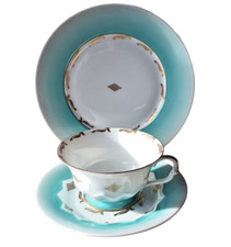 Antikes Gedeck 3 tlg. Rosenthal Kronach Bavaria Else  mint/ gold