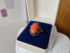 Edelstein Ring Koralle oval Silber 800