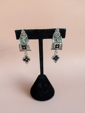 ✨ Vintage Clip-Ohrringe – Silber mit Verzierungen & kleinem Anhänger (70er–90er)