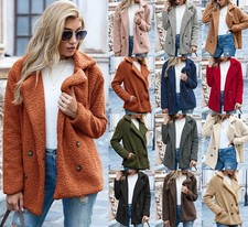 Ladies Teddy Bear Coat Jacket Winter Fleece Fur Long Sleeve Cardigan Cover Up