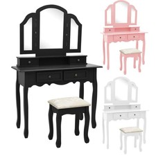 Schminktisch & Hocker Set mit Spiegel Frisiertisch Kosmetiktisch Schmucktisch