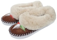 LAMMFELL Warme HAUSSCHUHE Mokassin Gr.40 NEU, Schaffell/-leder Handarbeit BRAUN2