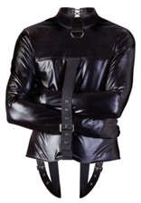 Zwangsjacke m. Riemen Leder-Optik Strafjacke SM Bondage Jacke Schwarz S/M