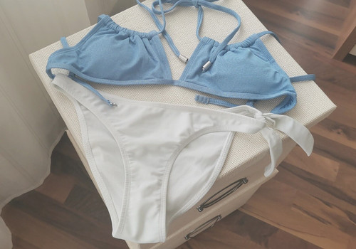 Bikini bandeau aqua weiß - bikini,
