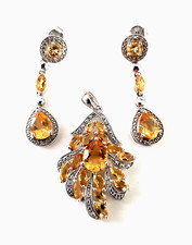 Edelstein Schmuckset 925er Silber Anhänger + Ohrhänger Ohrstecker Citrine? Top