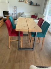 Hochtisch Massive Wildeiche Baumkante mit 4 Stühlen