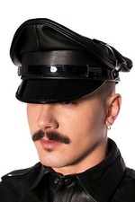 ECHTLEDER MILITÄR SPITZE SCHWARZE KAPPE LEDER ARMEE MÜTZE BDSM HOMOSEXUELL FETISCH