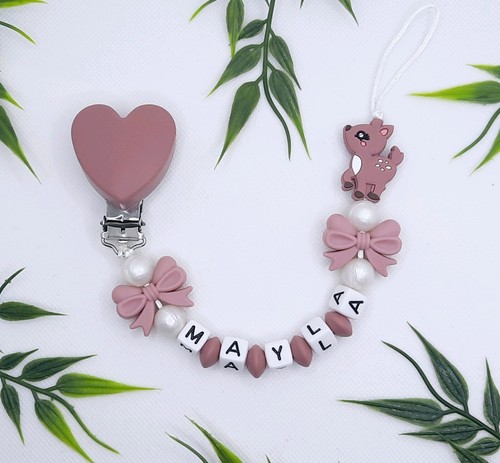 Schnullerkette mit name reh - schnullerkette,
