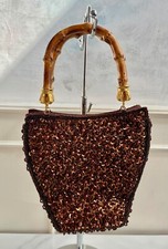 Vintage Bronze Braun Gold Bambus Pailletten Perlen Anlass Abschlussball Handtasche Clutch Tasche