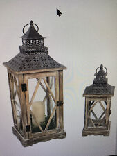 Laternen Set 2 tlg. Holz braun Metalldach Windlicht Gartendeko Kunst NEU