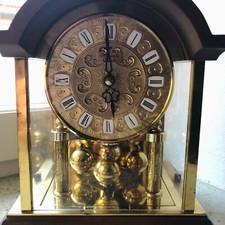 Seltene Tischuhr Hermle Quarz mit Glocke und Drehpendel Batteriebetrieben