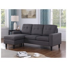 Polstercouch mit variabler Ottomane Reva Grau Dreisitzer mit Hocker Ecksofa HTI-