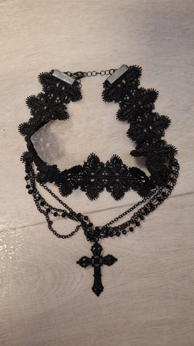 Gothic kette schwarz mit kreuz - schwarz,