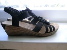 Riker Sandalette Keilabsatz Wedge Riemchen slip on Gummizug Blumendeko  Gr. 37