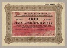 Albert Pust HOCHSEE-FISCHEREI – Wesermünde – Aktie über 1.000 RM, 1. Jan. 1941