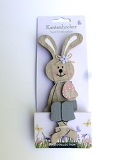 JES Collection KANTENHOCKER Hase/Osterhase Deko-Figur Holz bemalt grau/weiß/rosé