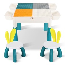 Kindersitzgruppe Kindertisch Kindermöbel Set Weiß und Cyan Stühlen mit 2 Stühle